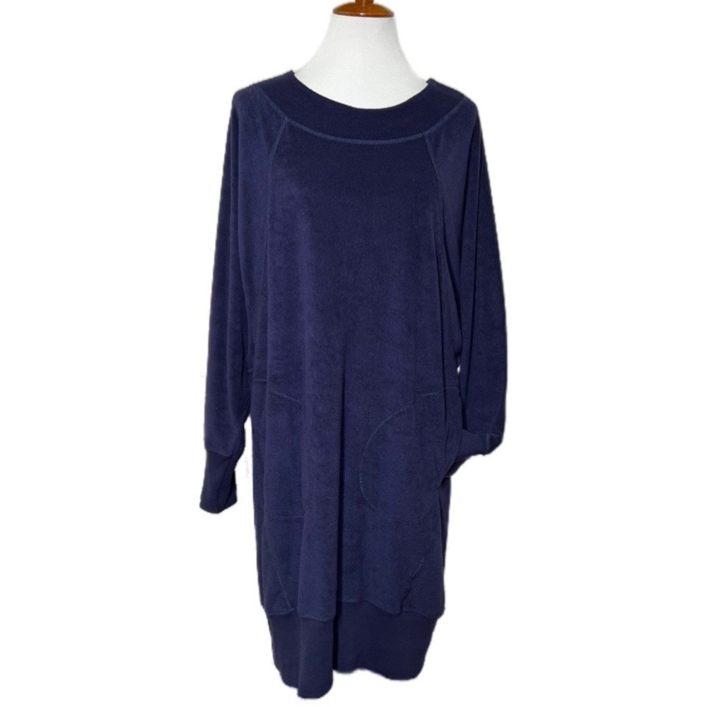 SOLD-NWT Anthropologie Slouchy Navy Blue Terry Sweatshirt Dolman Cocoon Dress - Picture 2 of 11